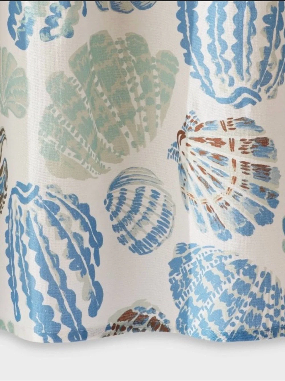 NEW-Threshold Seashell Print Shower Curtain in Blue, Cream and Tan